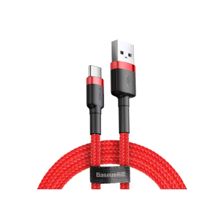 Kontrolsat - Cabo Baseus - USB-A p/ USB-C - 3A - 0.5M - Vermelho - CATKLF-A09 Kontrolsat - Cabo Baseus - USB-A p/ USB-C - 3A - 0.5M - Vermelho - CATKLF-A09