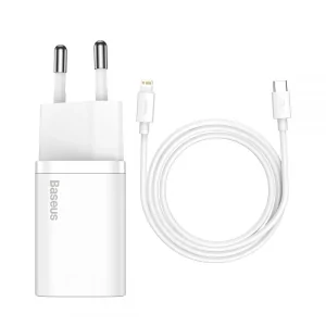 Kontrolsat - Carregador Baseus Super Si PD 20W USB-C Branco + Cabo Lightning (1m)