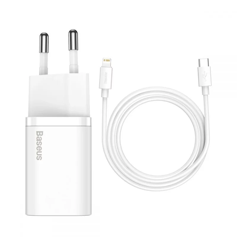 Kontrolsat - Baseus Super Si PD 20W USB-C White Charger + Lightning Cable (1m) Kontrolsat - Baseus Super Si PD 20W USB-C White Charger + Lightning Cable (1m)