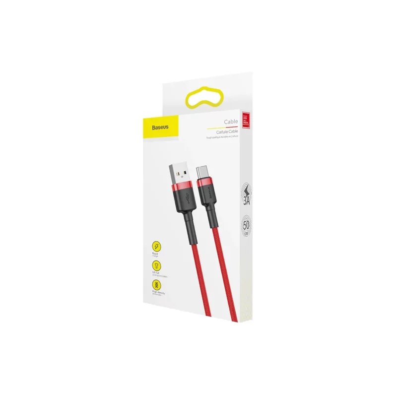 Kontrolsat - Cabo Baseus - USB-A p/ USB-C - 3A - 0.5M - Vermelho - CATKLF-A09