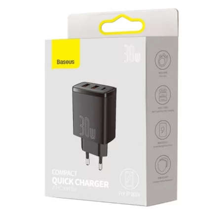 Kontrolsat - Carregador Baseus Compact CCXJ-E01 30W Fast Charger 3.0 - Preto Kontrolsat - Carregador Baseus Compact CCXJ-E01 30W Fast Charger 3.0 - Preto