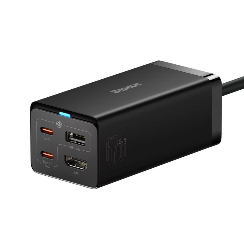 Kontrolsat - Carregador Baseus GaN5 Pro Fast Charger 67W Dual USB-C/USB-A Preto + HDMI - Preto