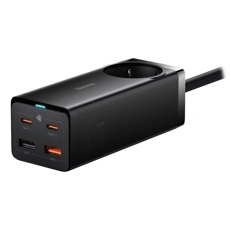 Kontrolsat - Baseus GaN3 Pro Fast Charger 65W Dual USB-C/USB-A Black + AC Socket