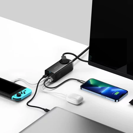 Kontrolsat - Baseus GaN3 Pro Fast Charger 65W Dual USB-C/USB-A Black + AC Socket