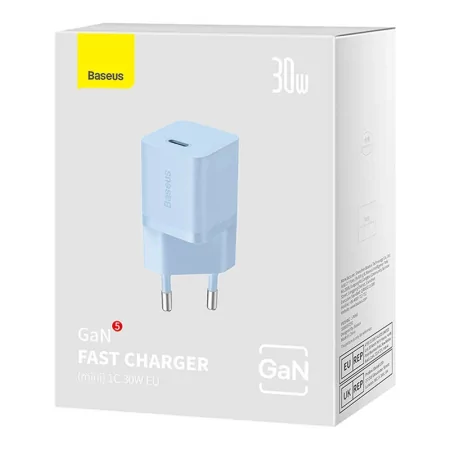 Kontrolsat - Carregador Baseus GaN5 Fast Charger (Mini) USB-C 30W - Azul Kontrolsat - Carregador Baseus GaN5 Fast Charger (Mini) USB-C 30W - Azul