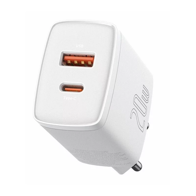 Kontrolsat - Baseus Compact Charger - USB-C/USB-A - 20W - 3.0 - White - CCXJ-B02 Kontrolsat - Baseus Compact Charger - USB-C/USB-A - 20W - 3.0 - White - CCXJ-B02
