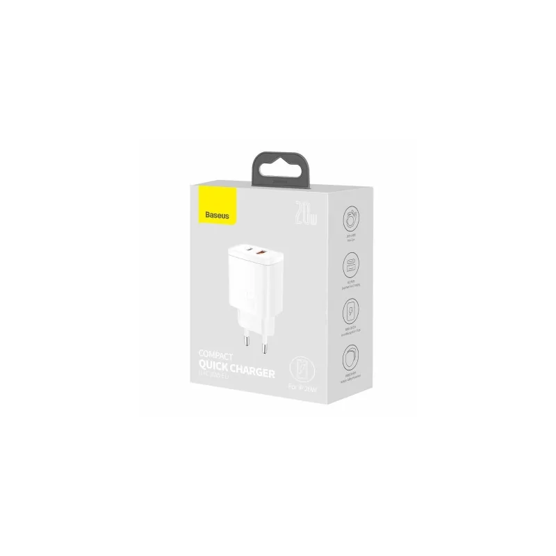Kontrolsat - Carregador Baseus Compact - USB-C/USB-A - 20W - 3.0 - Branco - CCXJ-B02