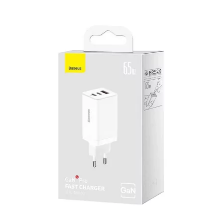 Kontrolsat - Carregador Baseus GaN5 Pro Dual USB-C + USB-A 65W Fast Charger Branco + Cabo USB-C 100W 1m Kontrolsat - Carregador Baseus GaN5 Pro Dual USB-C + USB-A 65W Fast Charger Branco + Cabo USB-C 100W 1m