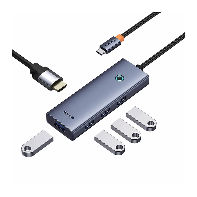 Kontrolsat - Baseus Flite USB-C Adapter (1xHdmi 4K@30Hz + 4xUsb 3.0) Gray