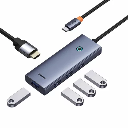 Kontrolsat - Adaptador USB-C Baseus Flite (1xHdmi 4K@30Hz + 4xUsb 3.0) Cinza Kontrolsat - Adaptador USB-C Baseus Flite (1xHdmi 4K@30Hz + 4xUsb 3.0) Cinza