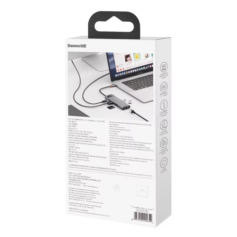 Kontrolsat - USB-C Hub Baseus Metal Gleam 8-in-1 4K 30Hz Gray