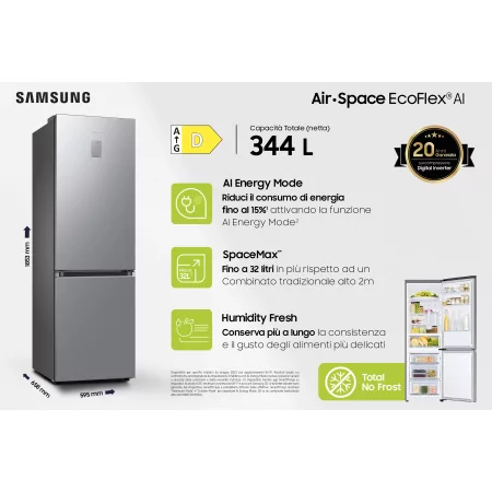 Kontrolsat - Samsung RB34C671DS9 Fridge Freezer (344L - Class D - Inox)