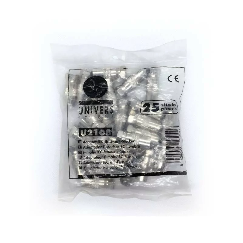 Adaptador F Macho p/ IEC Fêmea Daxis UN2108 - Pack de 25 Unidades Adaptador F Macho p/ IEC Fêmea Daxis UN2108 - Pack de 25 Unidades