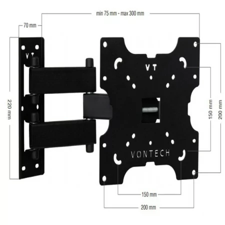 Suporte TV Vontech - 27" a 42" - Longo Duplo Braço Rotativo|Vontech|7924410272143