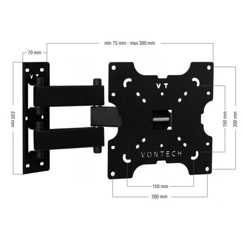 Suporte TV Vontech - 22" a 42" - Duplo Braço Rotativo