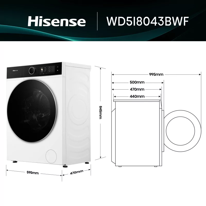 Kontrolsat - Máquina de Lavar e Secar Roupa Hisense WD5I8043BWF (8kg/5kg - 1400rpm - Classe D)