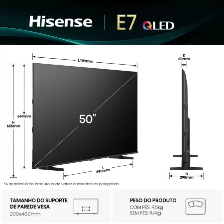 Kontrolsat - TV Hisense 50E7Q (QLED - 50" - 4K Ultra HD - Smart TV) Kontrolsat - TV Hisense 50E7Q (QLED - 50" - 4K Ultra HD - Smart TV)